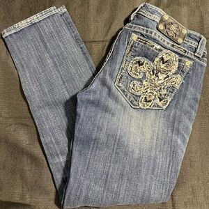 Miss Me Blue Straight Leg Jeans with Embroidered Pocket Sz 31x30
